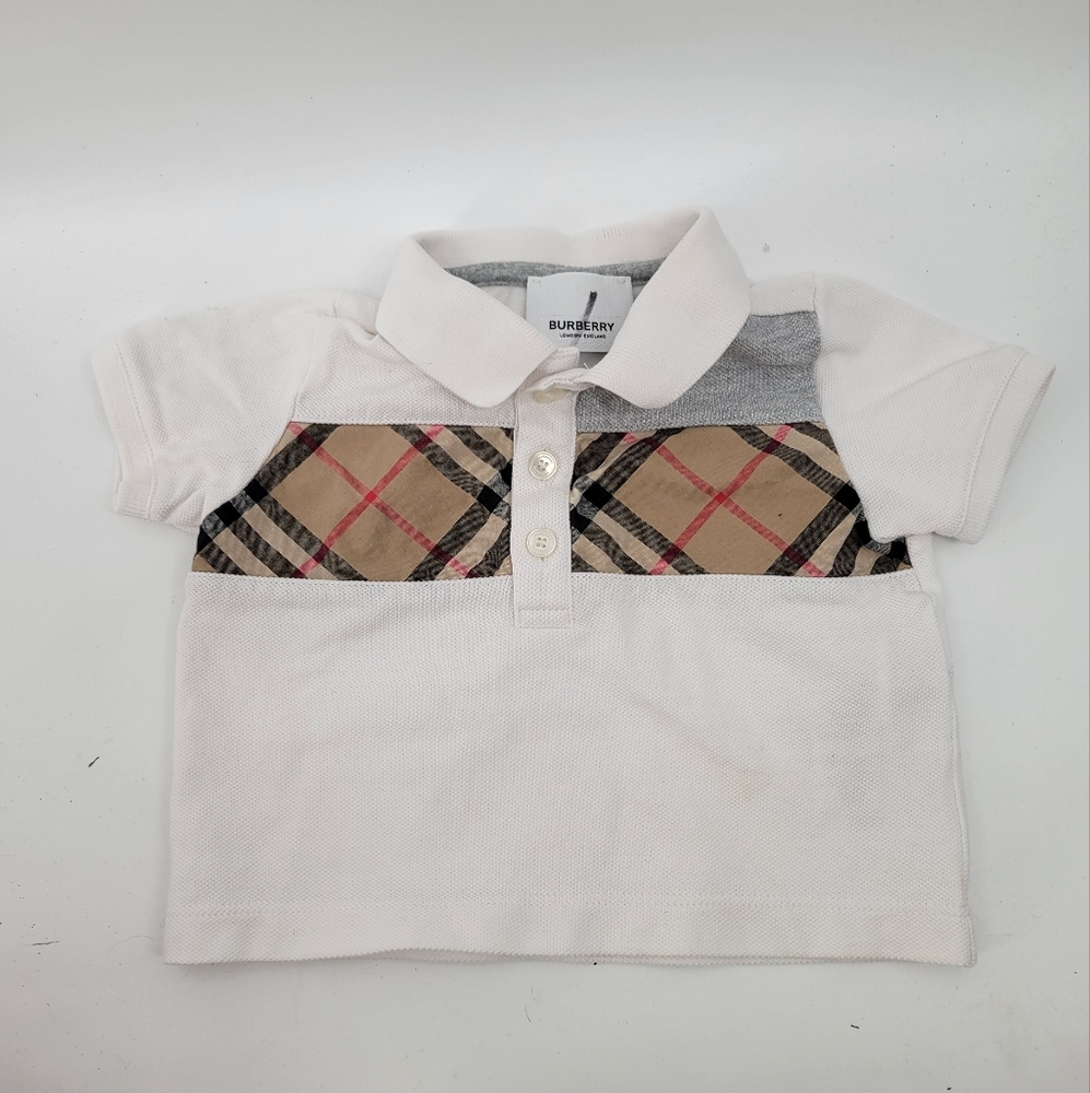Burberry White Polo with Classic Check Panel